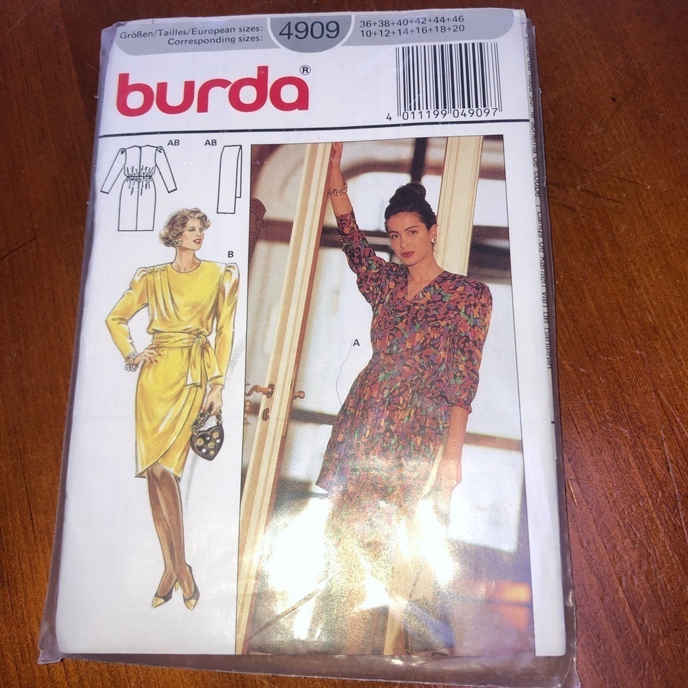 Burda 4909 Women's Dress Size 10-20 free shipping